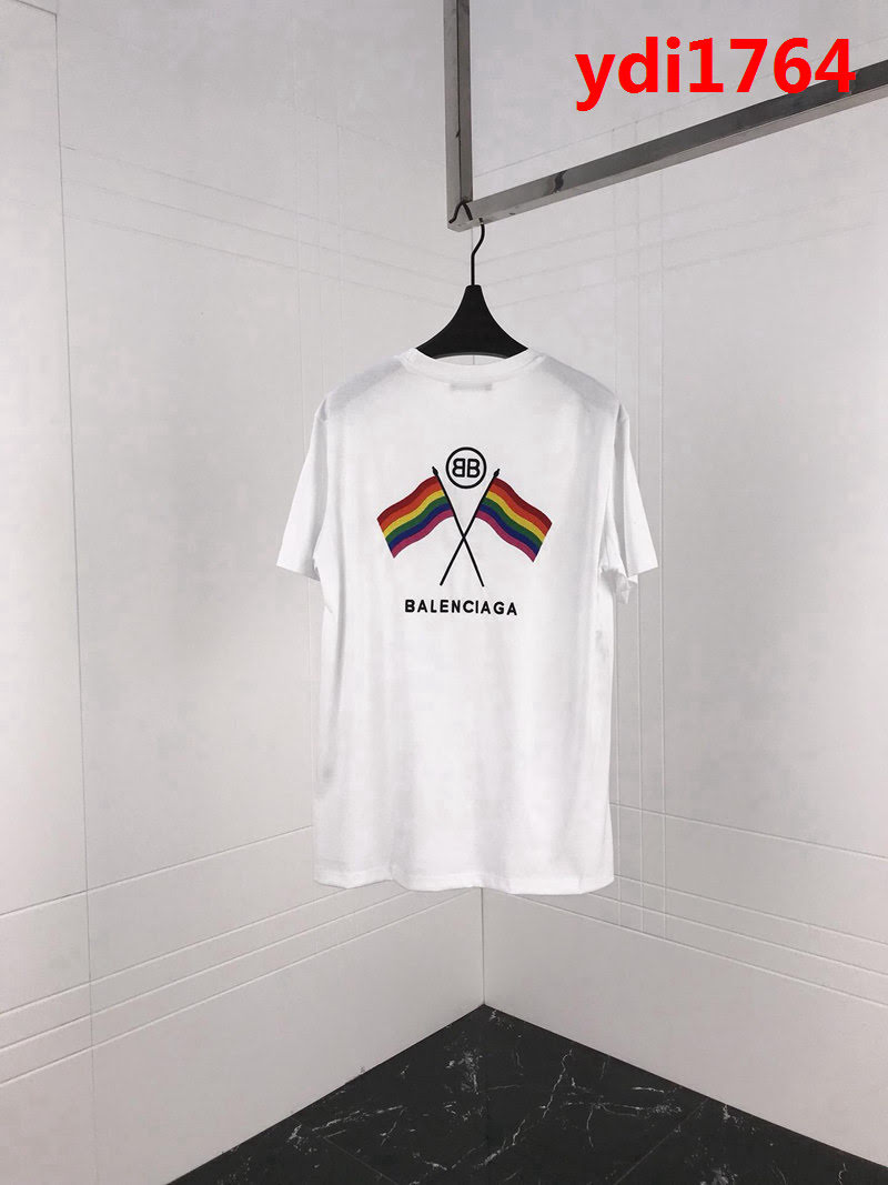 BALENCIAGA巴黎世家  19早春新款 刺繡彩旗 純棉男款白色短袖 ydi1764