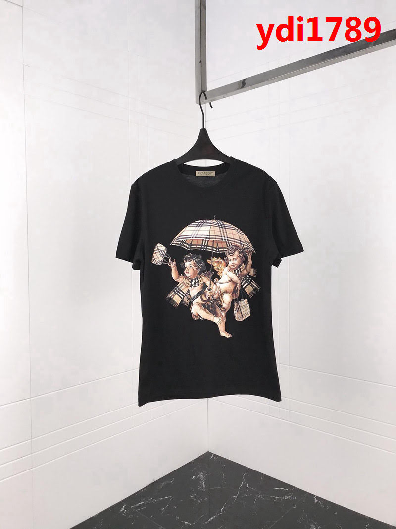 BURBERRY巴寶莉 19ss早春新款 經典格紋 丘比特印花圖案 純棉黑色短袖 男女同款 ydi1789