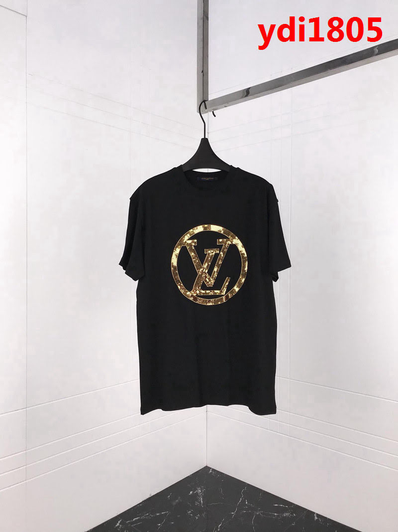 LV路易威登 19ss早春新款 金色珠片大LV字母 純棉短袖 男女同款 ydi1805