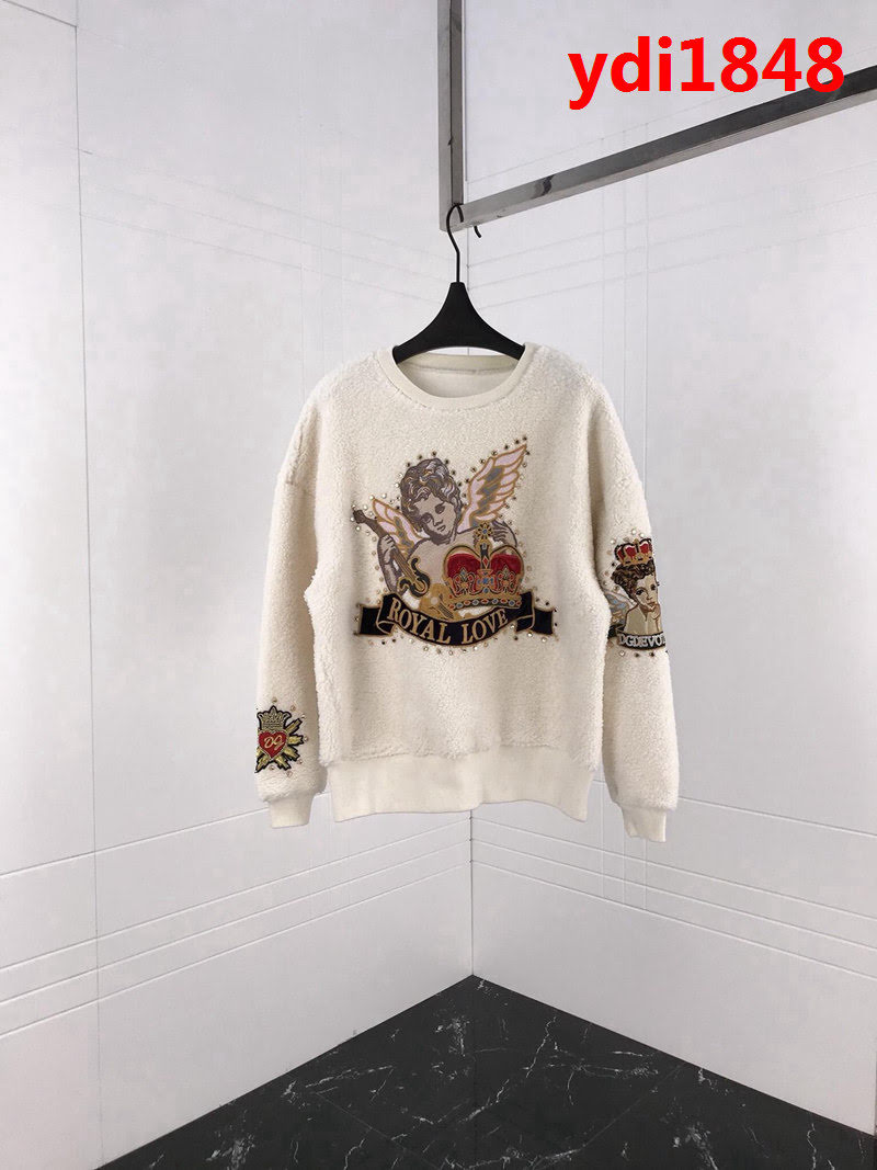 DＧ杜嘉班納 18ss秋冬新款 愛神丘比特刺繡圖案 羊羔毛白色長袖衣 情侶款 ydi1848