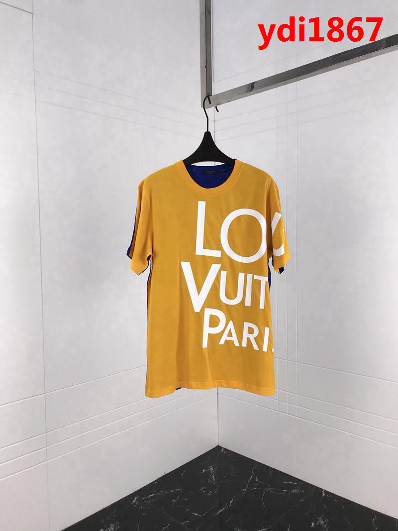 LV路易威登 19ss 國外官網限量款 前後拼色 左側大字母印花 純棉黃色短袖 男女同款 ydi1867