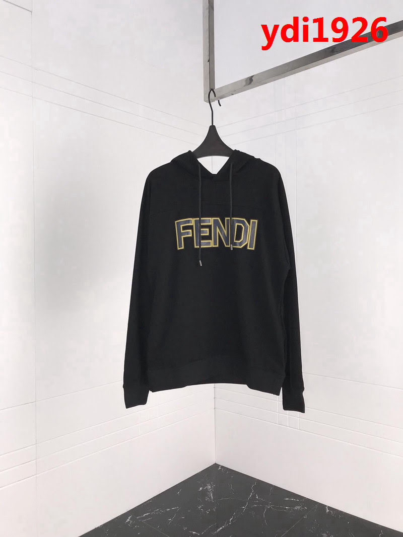 FENDI芬迪 18FW秋冬官網新款 黑色帽衫 純棉薄款 黃色LOGO帽衫 情侶款 ydi1926