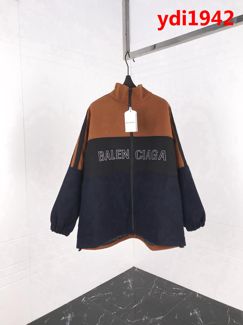 BALENCIAGA巴黎世家 18秋冬 大字母刺繡 毛呢拼接拉鏈外套 保暖舒適 OS寬鬆大版型 男女同款 ydi1942