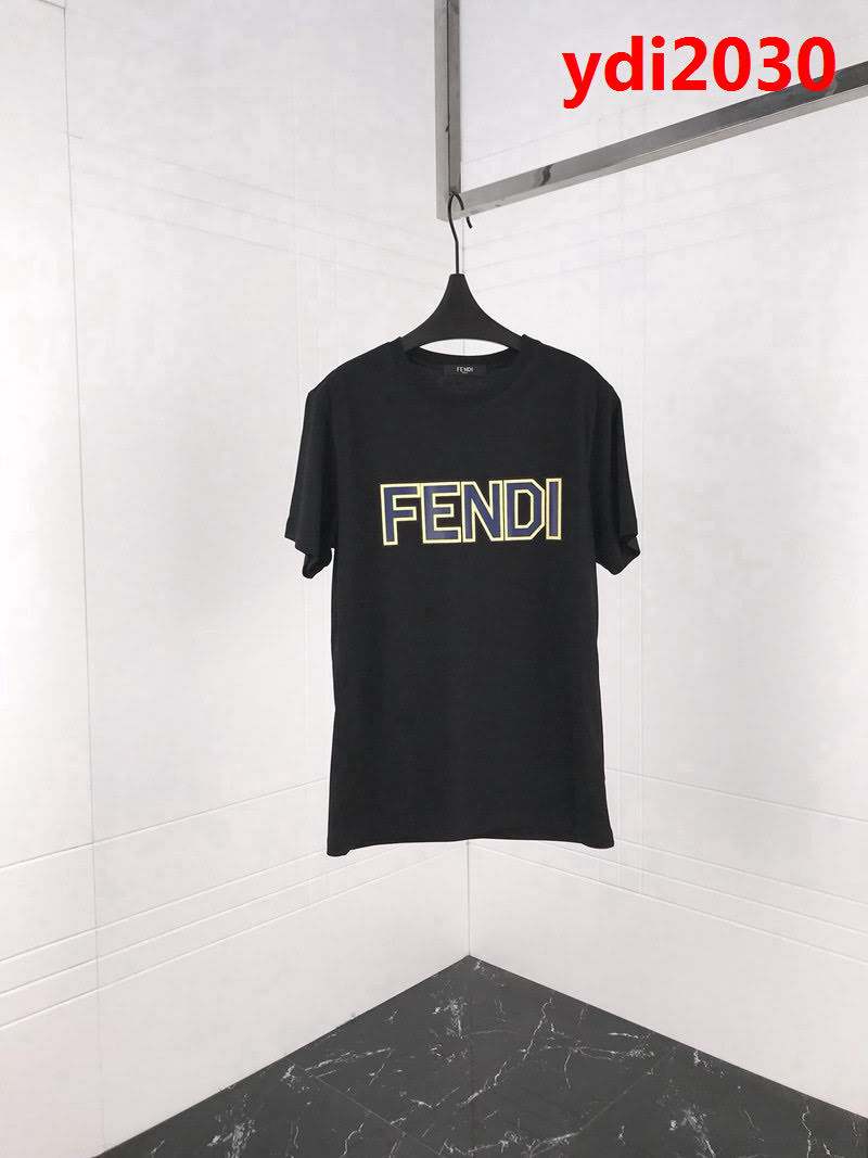 FENDI芬迪 19FW春夏新款短袖 黃色包邊Fendi字母印花 定制面料 簡約百搭款 高版本情侶款 ydi2030