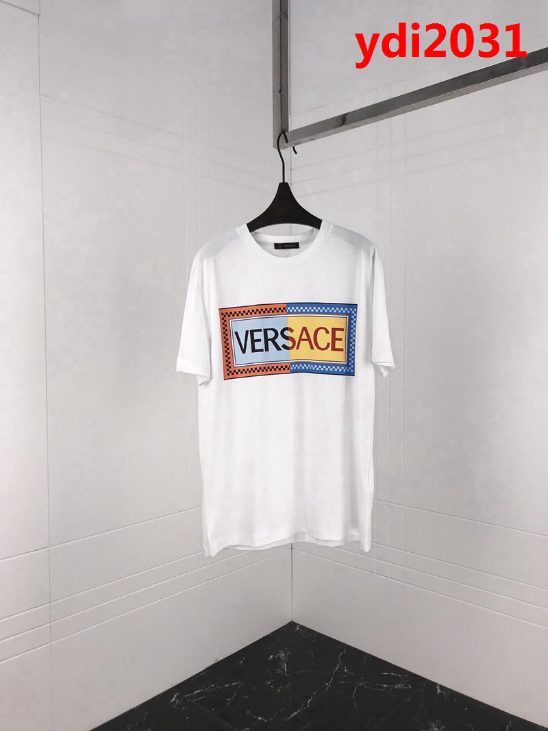 VERSACE範思哲 19早春新款短袖 官網最新拼色 彩LOGO印花短袖 雙股絲光棉面料 高版本男女同款 ydi2031