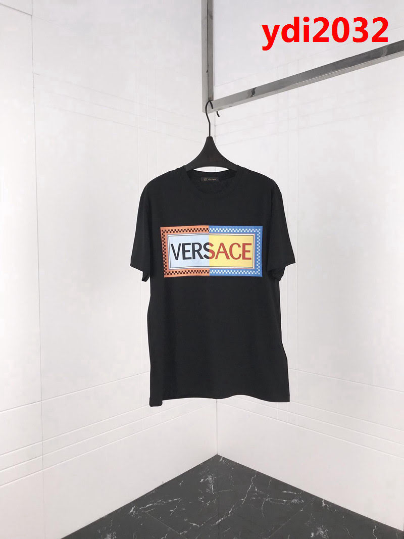 VERSACE範思哲 19早春新款短袖 官網最新拼色 彩LOGO印花短袖 雙股絲光棉面料 高版本男女同款 ydi2032