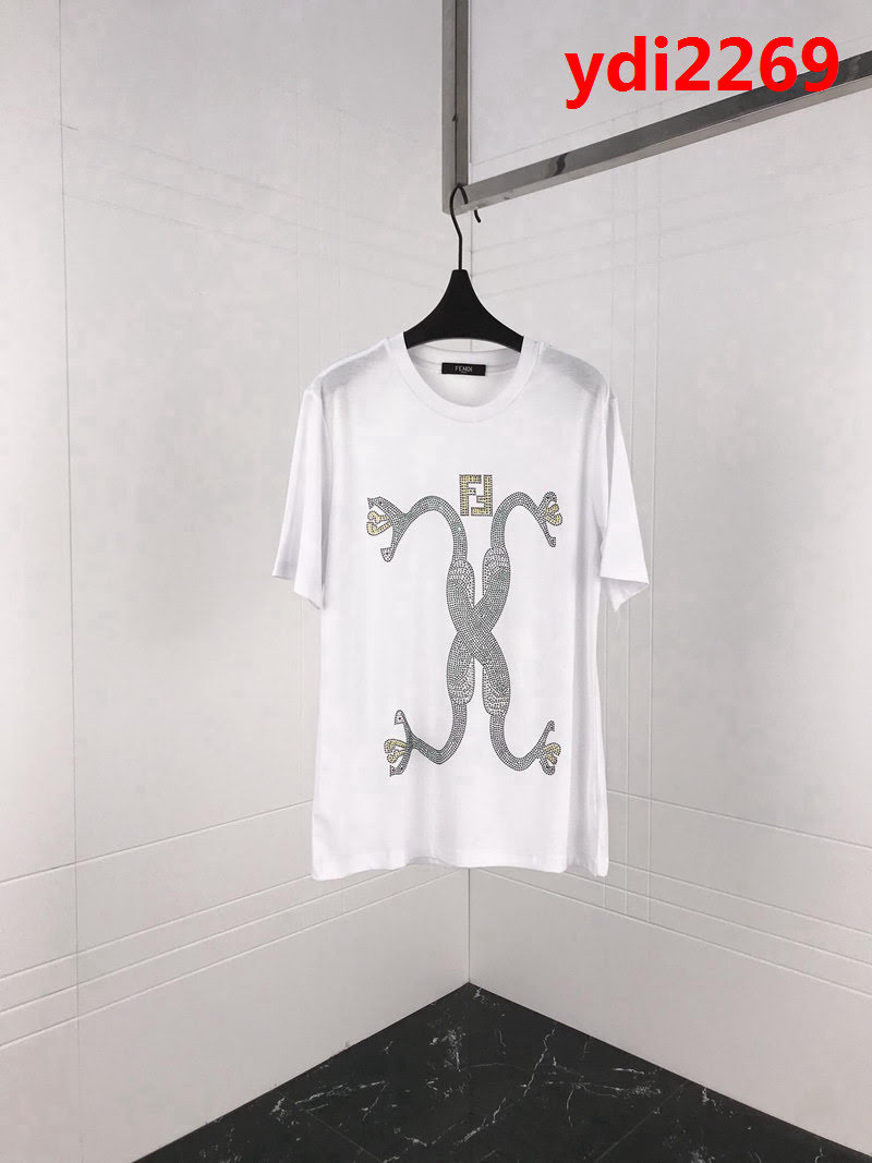 FENDI芬迪 19Ss新款燙鑽短袖Tee 毒蛇纏繞燙鑽 超閃Bling雙股絲光面料 男女同款 ydi2269