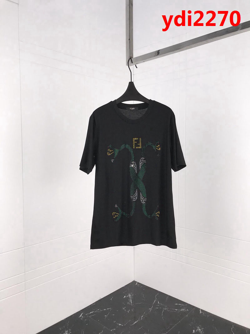 FENDI芬迪 19Ss新款燙鑽短袖Tee 毒蛇纏繞燙鑽 超閃Bling雙股絲光面料 男女同款 ydi2270