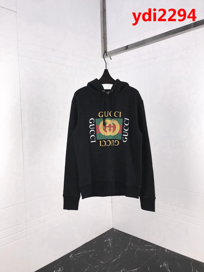 GUCCI古馳 18FW秋冬新款 OS版型 厚毛圈帽衫 做舊雙環G圖案 手工領口破壞 最高版本情侶款 ydi2294
