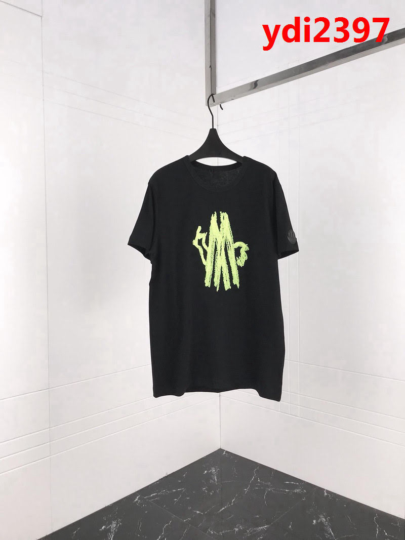 MONCLER蒙口 19ss早春新款 綠色毛巾布刺繡圖案 袖口最新笑臉貼章 黑色男款短袖 ydi2397