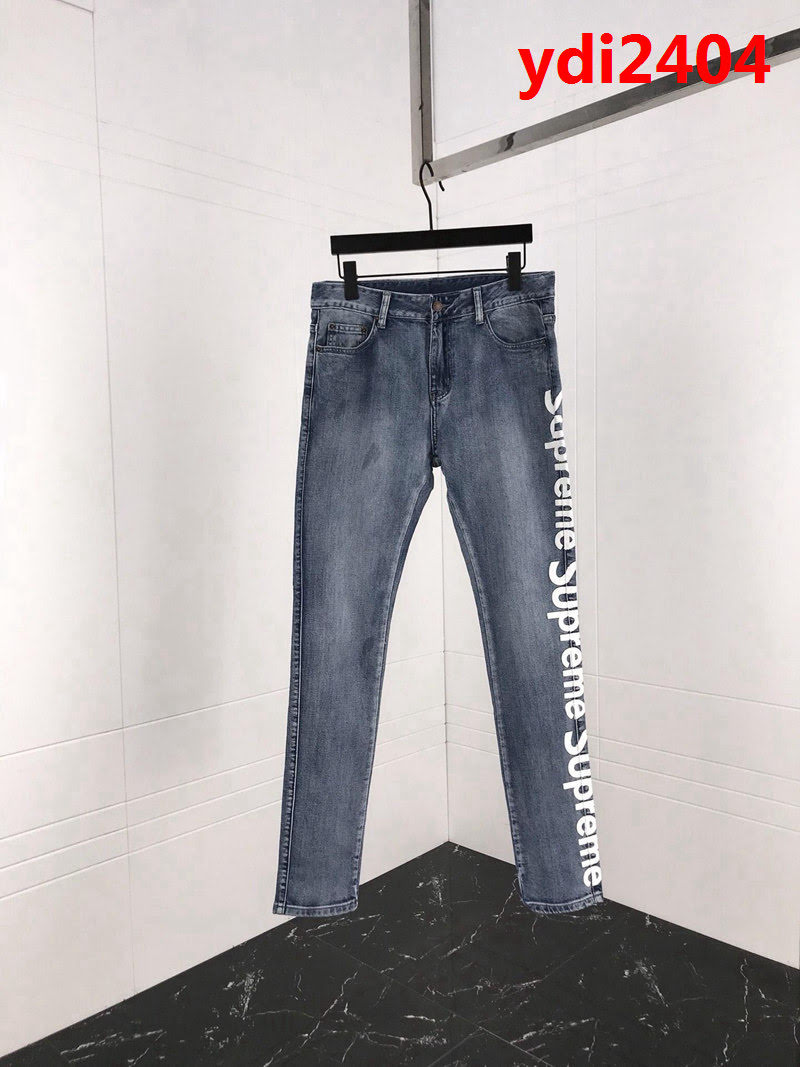SUPREME 19ss春款 專櫃新款 側邊suPrem印花 淺藍色 男款牛仔褲 ydi2404