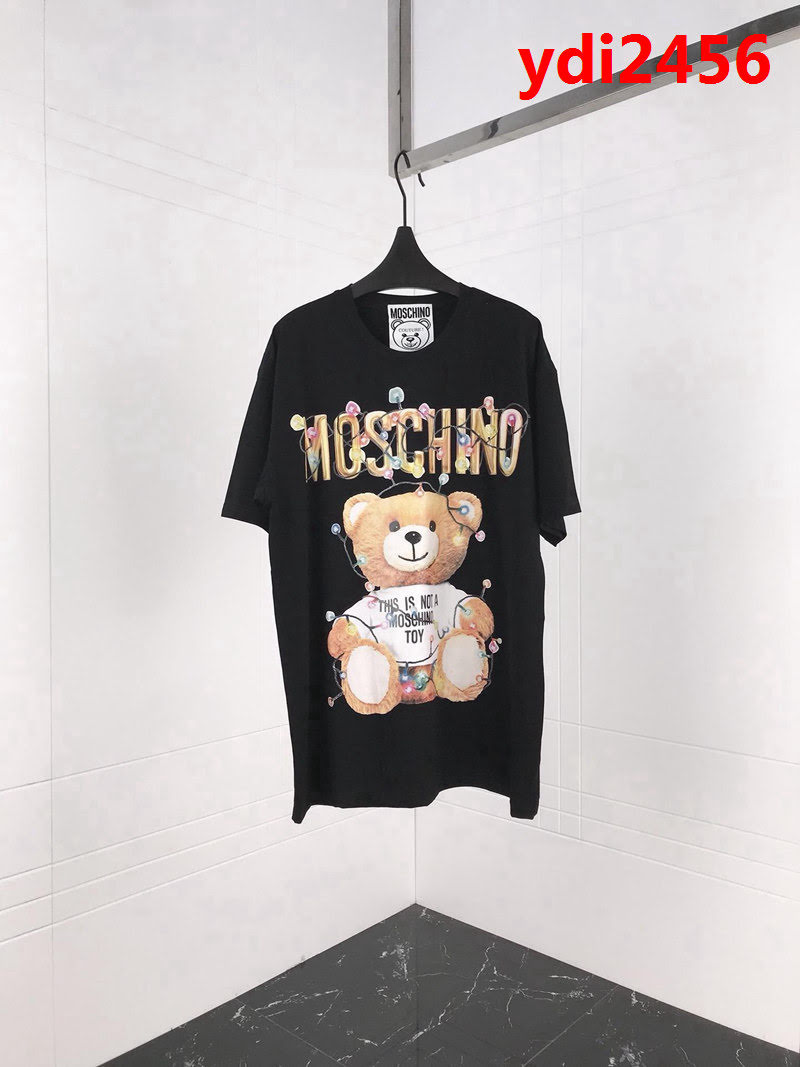 MOSCHIN莫斯奇諾 18ss專櫃最新 聖誕限定款 最新閃粉工藝 男款黑色短袖 ydi2456