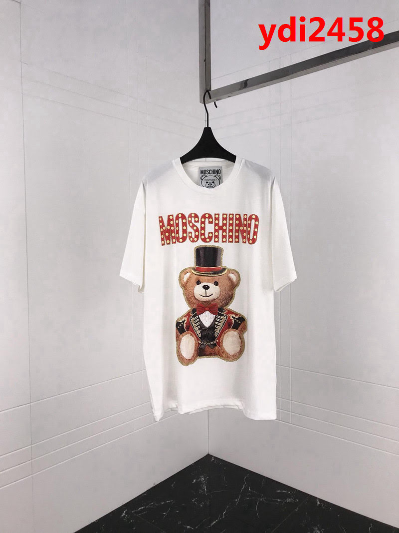 MOSCHIN莫斯奇諾 2019ss 限定款 OS寬鬆版 白色短袖 金邊禮服卡通泰迪聖誕小熊 原版奧戴爾面料 ydi2458