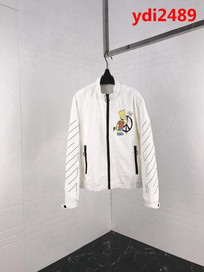 OFF-w19ss春季新款 卡通湯普森印花 定制科技折痕面料 男款風衣外套 ydi2489
