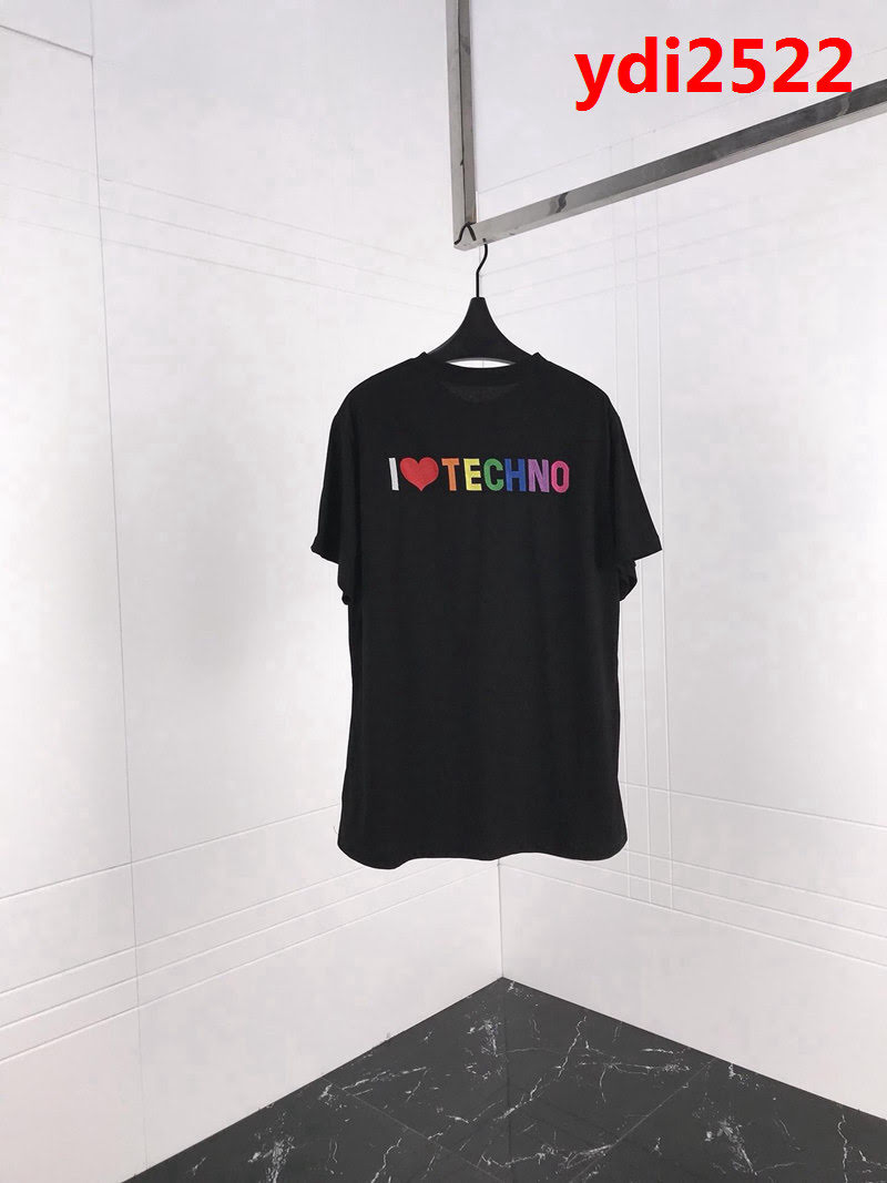 BALENCIAGA巴黎世家 19SS早春新款 背後彩色I Love Techno刺繡 黑色短袖 男女同款 ydi2522