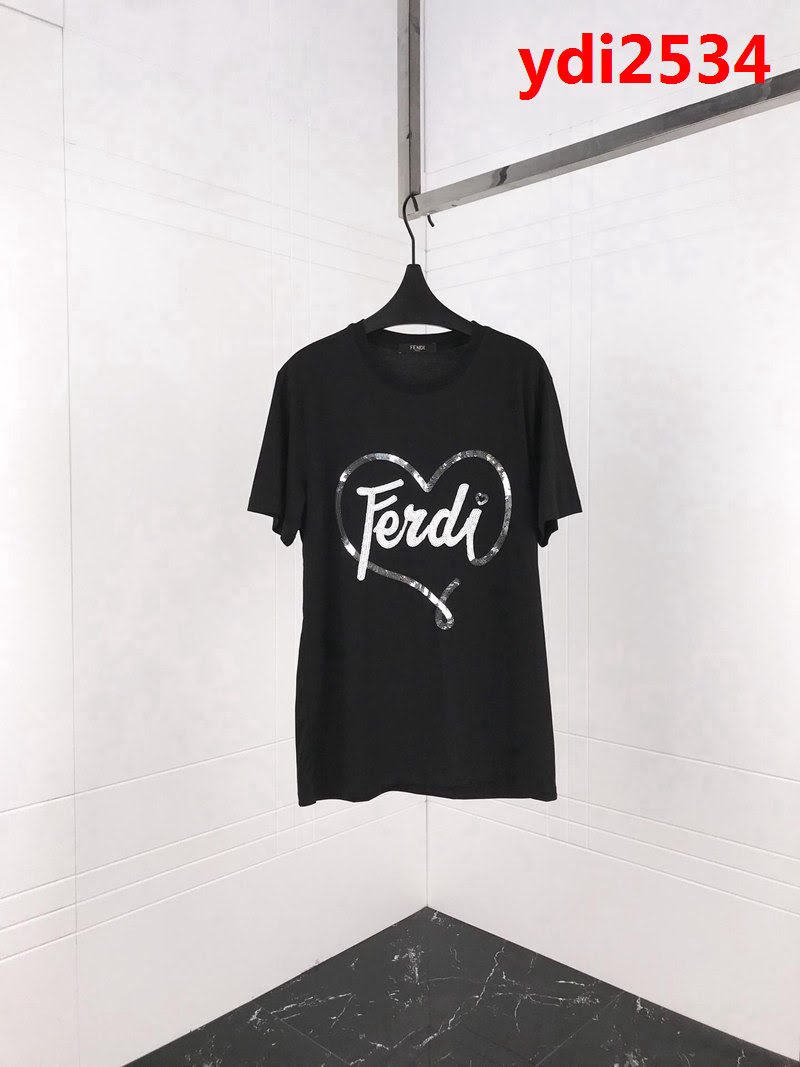FENDI芬迪 19ss新款 情人節限定款 愛心珠片logo 純棉黑色短袖 高版本情侶款 ydi2534