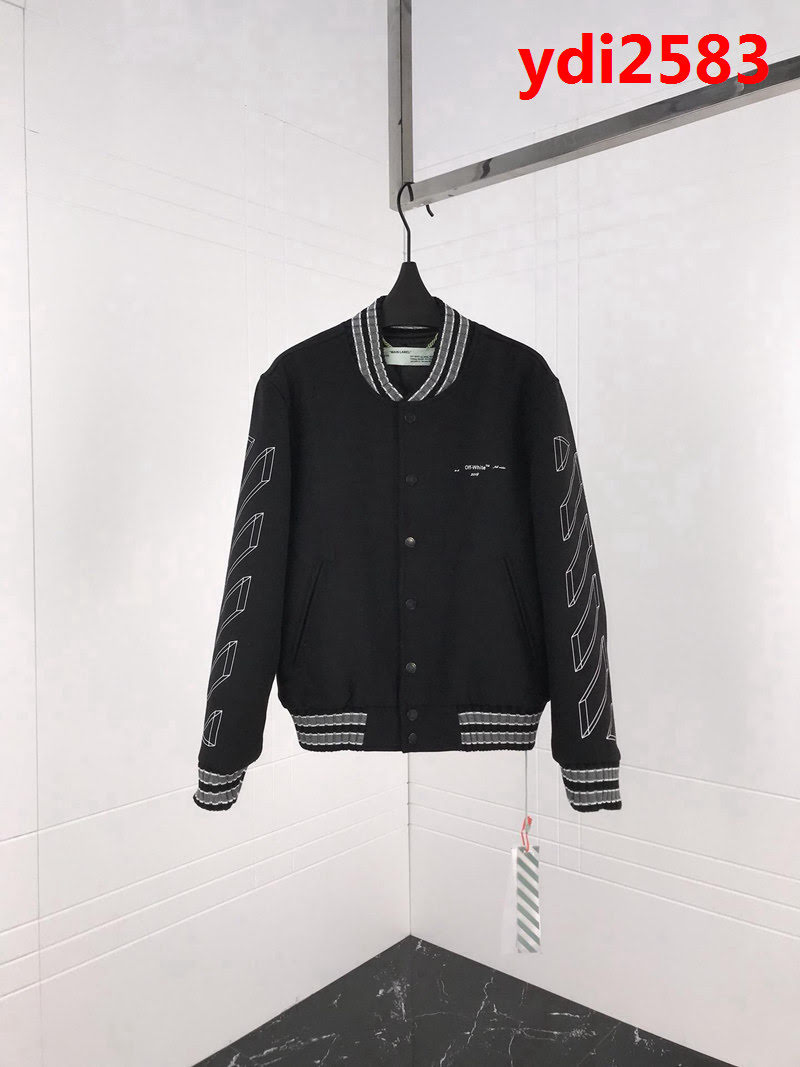 OW18FW 素描箭頭毛呢 羊毛呢面料 超級厚實 保暖夾克棒球服 開模訂制原版四合扣 修身版型 情侶款 ydi2583