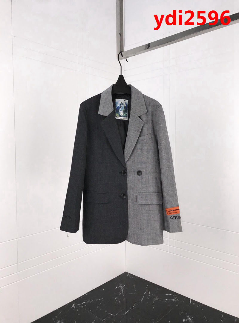 Heron Preston全網首發 18ss秋冬新款 後背紅字logo刺繡 復古拼接 男款格子西裝  ydi2596