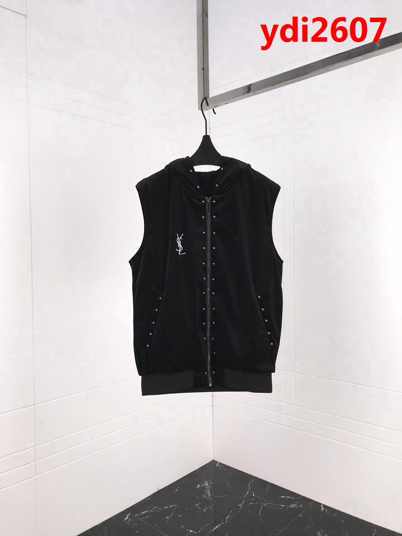 YSL聖羅蘭 走秀款 18F/W冬季新款 手工訂珠 小Logo刺繡 天鵝絲絨馬甲 ydi2607