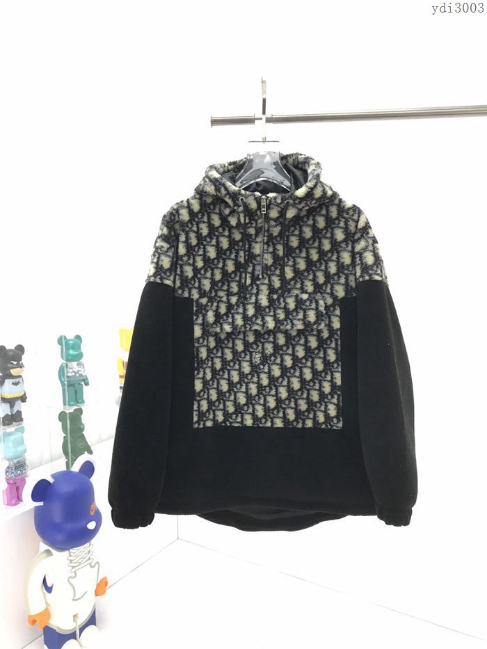 Dior男裝 迪奧秋冬新款滿身logo半拉鏈羊羔毛連帽外套 保暖時尚 男女同款  ydi3003