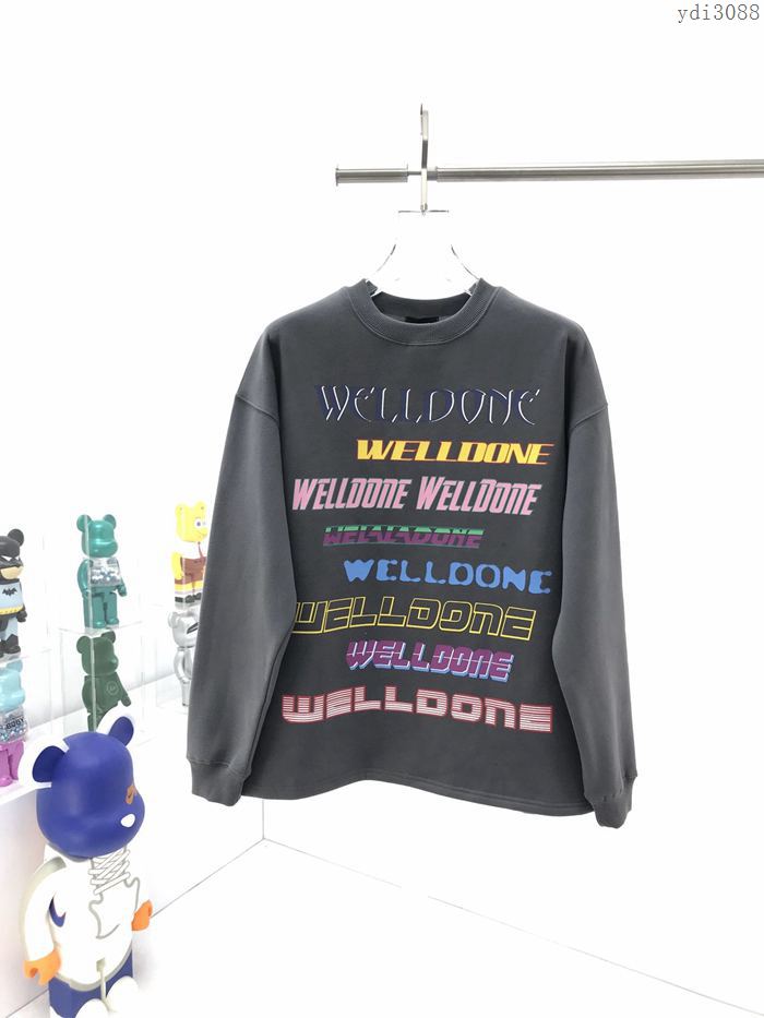 welldone男裝 多彩字母塗鴉logo印花 welldone石灰色圓領衛衣  ydi3088