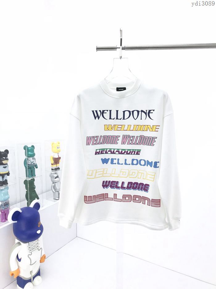 welldone男裝 多彩字母塗鴉logo印花 welldone白色圓領衛衣  ydi3089