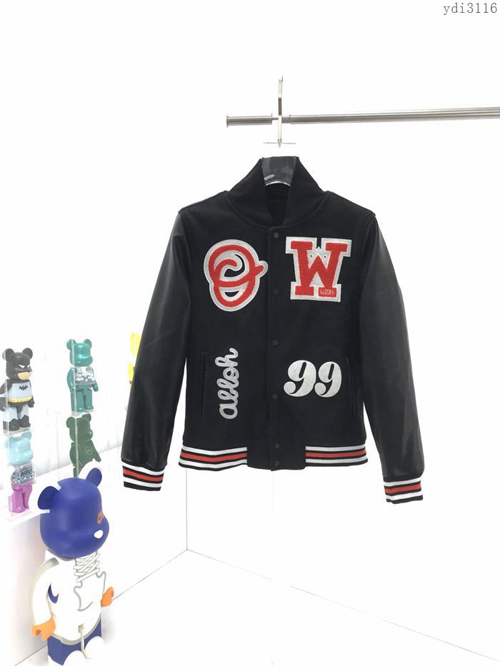 Off-White男裝 OFF新款拼皮高街棒球服棒球服 刺繡搭配毛巾繡花棒球服  ydi3116