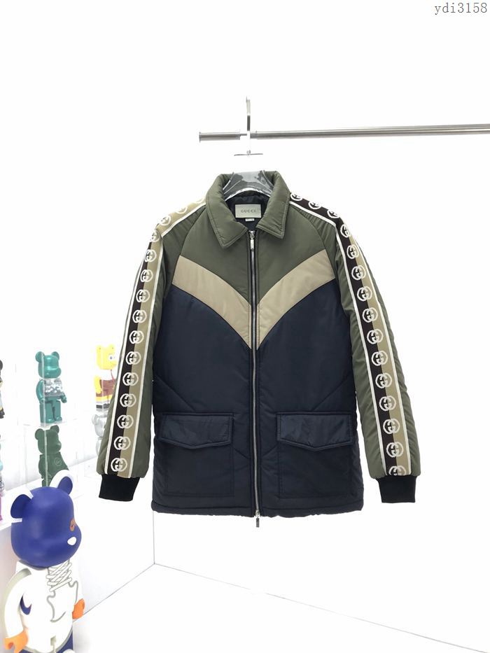 Gucci男裝 古奇2020秋冬新款GGlogo織帶拼色棉服外套  ydi3158