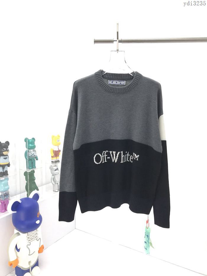 Off-White男裝 OFF新款拼色針織提花毛衣 大廓形落肩男士圓領毛衣  ydi3235