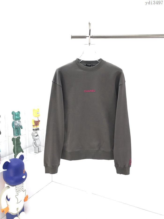 Chanel新款男裝 香奈兒最新款 灰色粉色字母膠印小logo衛衣  ydi3497
