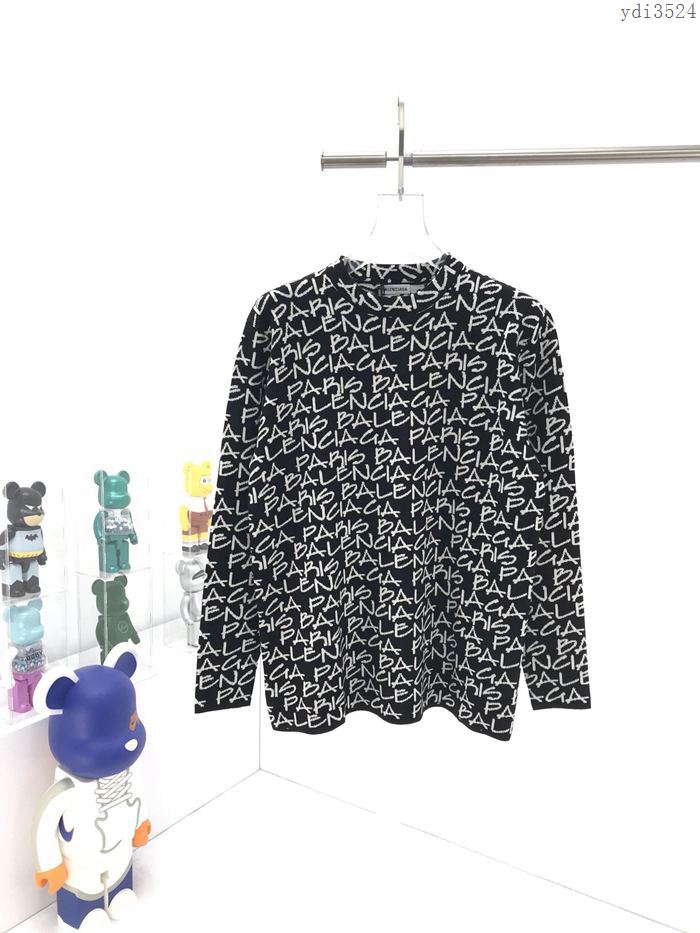Balenciaga男裝 巴黎世家2020秋冬官網新款提花彈幕圓領毛衣  ydi3524