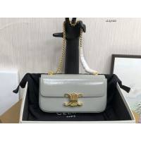 Celine專櫃2022新款小號亮澤牛皮革鏈條包 賽琳凱旋門鎖扣金屬鏈條腋下包 sldj2402