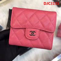 CHANEL香奈兒 18年春夏新款 CF短三折錢包 荔枝紋頭層牛皮 水蜜桃色 82288  DJC3131