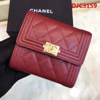 CHANEL香奈兒 新款leboy短三折錢包 荔枝牛皮綾格紋 復古金扣 80734  DJC3159