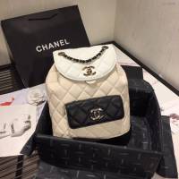 Chanel女包 AS1371拼色 2020早春新款黑色山羊皮拼色 Duma雙肩背包  djc4006