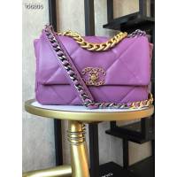 Chanel女包 香奈兒專櫃最新色款19口蓋包 Chanel經典紫色羊皮女包 AS1160  djc4300