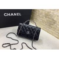 Chanel專櫃新款鏈條女包 香奈兒23K黑銀牛皮手柄woc手提肩背包 djc5536