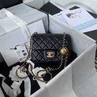 Chanel專櫃新款單肩斜挎鏈條女包 香奈兒AS1786爆款金屬cf銀鏈mini口蓋包 djc6391