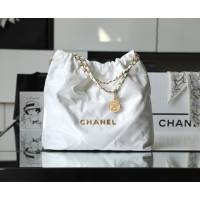 Chanel專櫃新款鏈條22bag女包 香奈兒中號白色金扣垃圾袋 djc6888