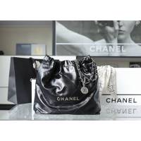 Chanel專櫃新款鏈條22bag女包 香奈兒中號黑色銀扣垃圾袋 djc6890