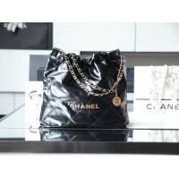 Chanel專櫃新款鏈條22bag女包 香奈兒中號黑色金扣垃圾袋 djc6891
