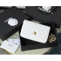 Chanel專櫃新款鏈條女包 香奈兒白色小羊皮菱格紋woc單肩斜挎女包 djc6922