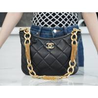Chanel專櫃新款鏈條女包 香奈兒經典黑金配色菱格手工坊腋下包 djc6931