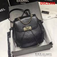 香奈兒CHANEL 型號93859黑色 原版球紋進口牛皮雙肩背包 DSC1308