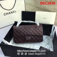 香奈兒CHANEL 225 進口大象紋胎牛皮金銀扣單肩斜挎鏈條包 DSC2036