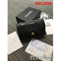 香奈兒CHANEL 黑色色A01112新款經典CF小牛皮壓花鱷魚紋時尚單肩鏈條口蓋包 DSC2098