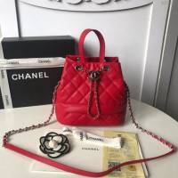 Chanel女包 香奈兒單肩包 香奈兒女包包 2019新品 紅色 小號水桶抽繩鏈條斜挎包  djc3017