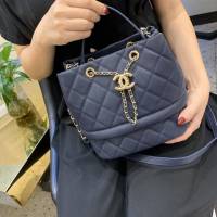 Chanel女包 AS0894 2019秋冬菱格抽繩桶包系列 小牛皮壓魚子醬 香奈兒手提桶包 Chanel肩背包  djc3217