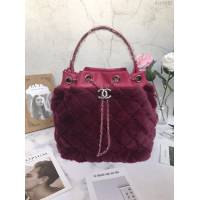 Chanel女包 A69900 香奈兒水桶包 酒紅卡兔毛 Chanel時尚女包 Chanel新款肩背包  djc3542