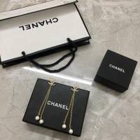 chanel耳環 小香經典耳環熱銷款 滿鑽雙C邊緣鑲珠 香奈兒鏈條吊珠耳環  gzsc1258
